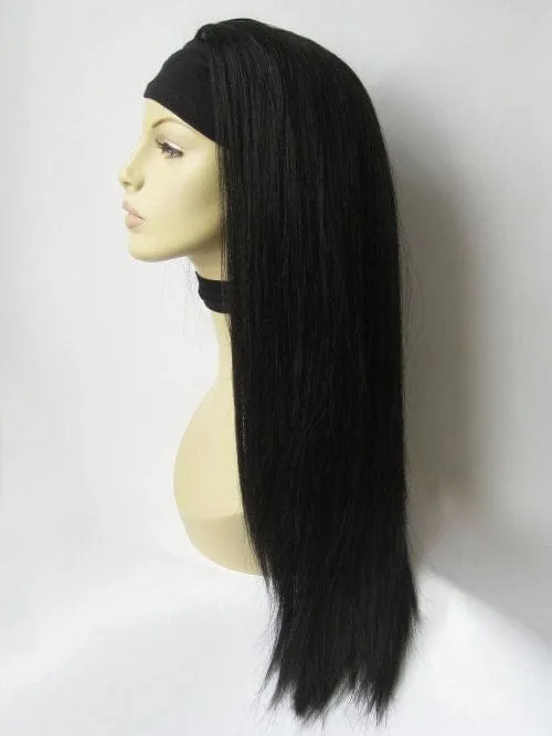 Straight black half wig hairpiece extension (3/4 wig): Theda