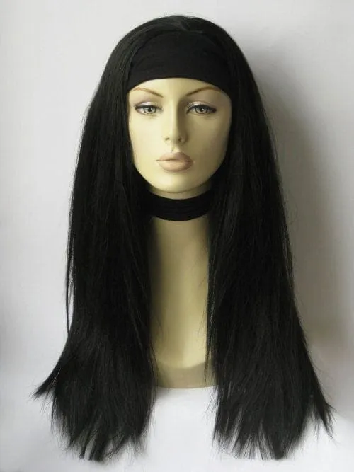 Straight black half wig hairpiece extension (3/4 wig): Theda