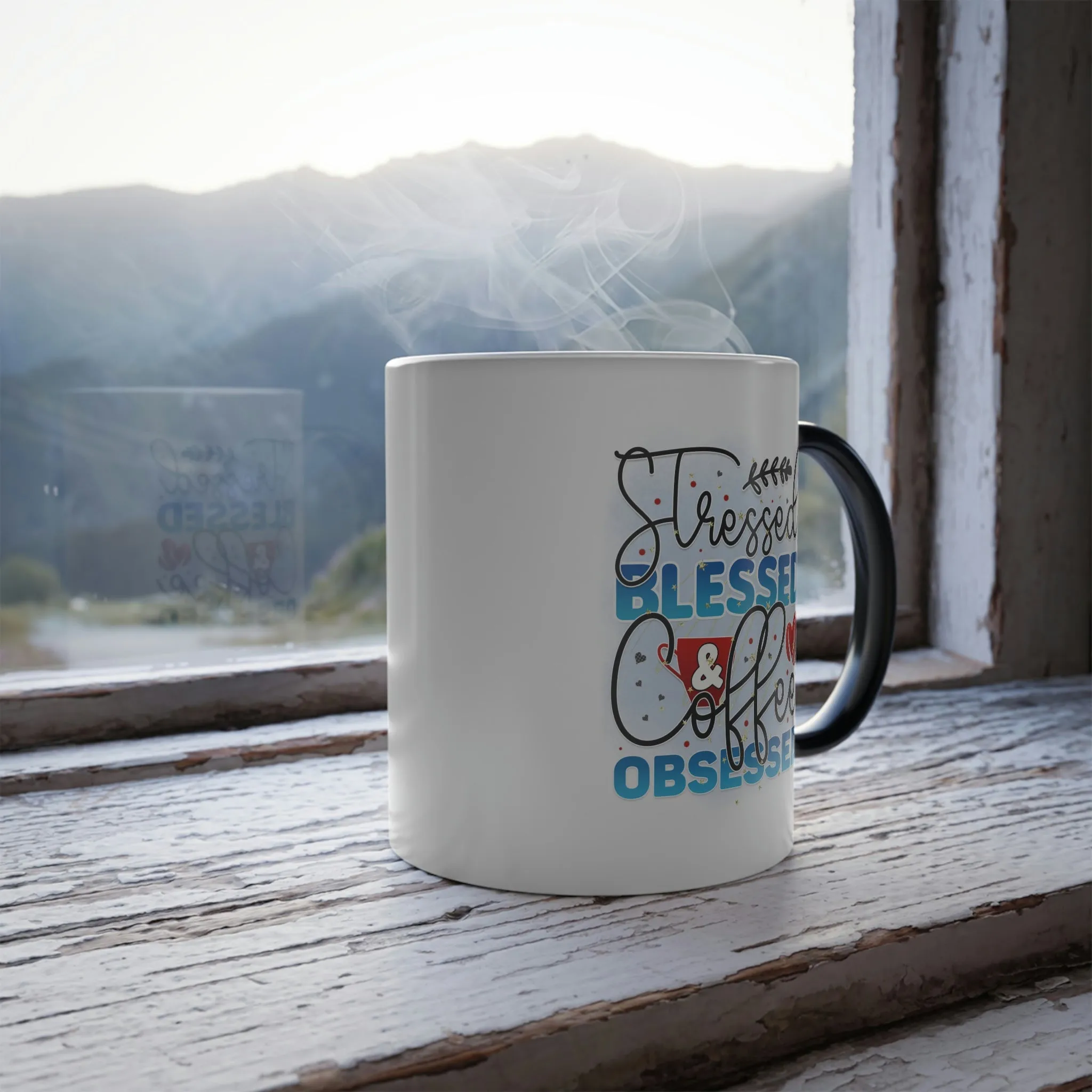 Stressed, blessed & coffee obsessed 11oz Color Morphing Mug