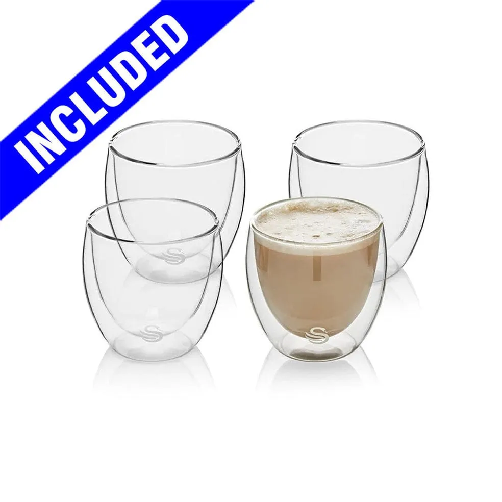 Swan Drip and Cold Brew Coffee Maker with 4 Double wall Cappuccino Glasses