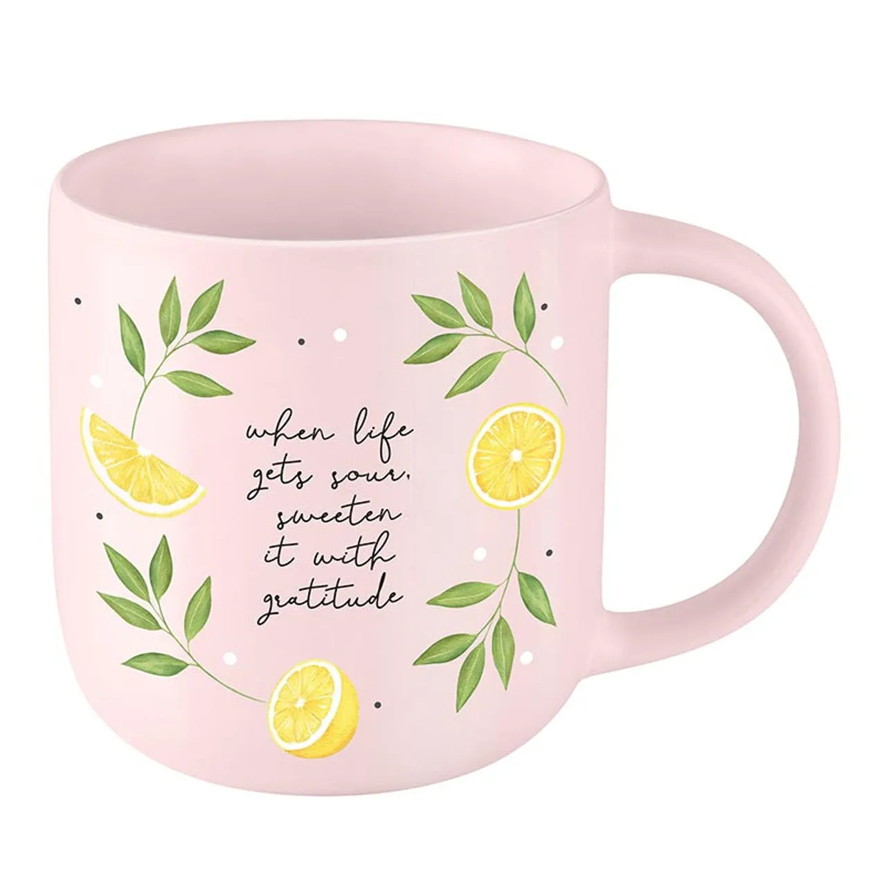 Sweeten It with Gratitude Lemon Stoneware Mug in Pink | Coffee Tea Cup | 18oz