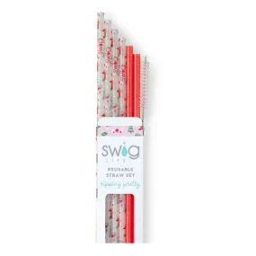 Swig | Howdy Holidays   Red Glitter Reusable Straw Set