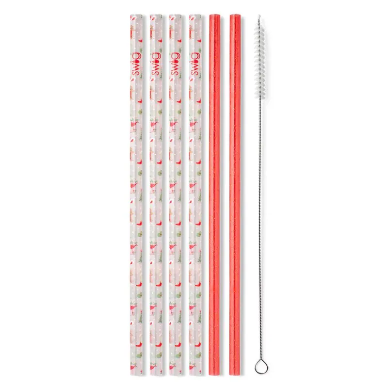 Swig | Howdy Holidays   Red Glitter Reusable Straw Set