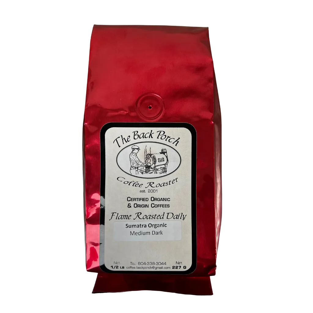 The Back Porch Coffee Roaster Sumatra Organic Medium Dark Beans 227g