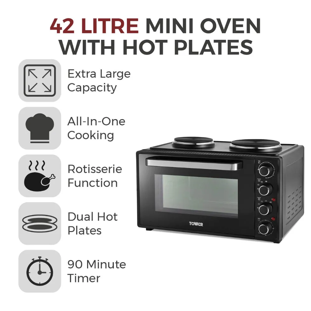 Tower Mini Oven with Hot Plates 42L  - Black