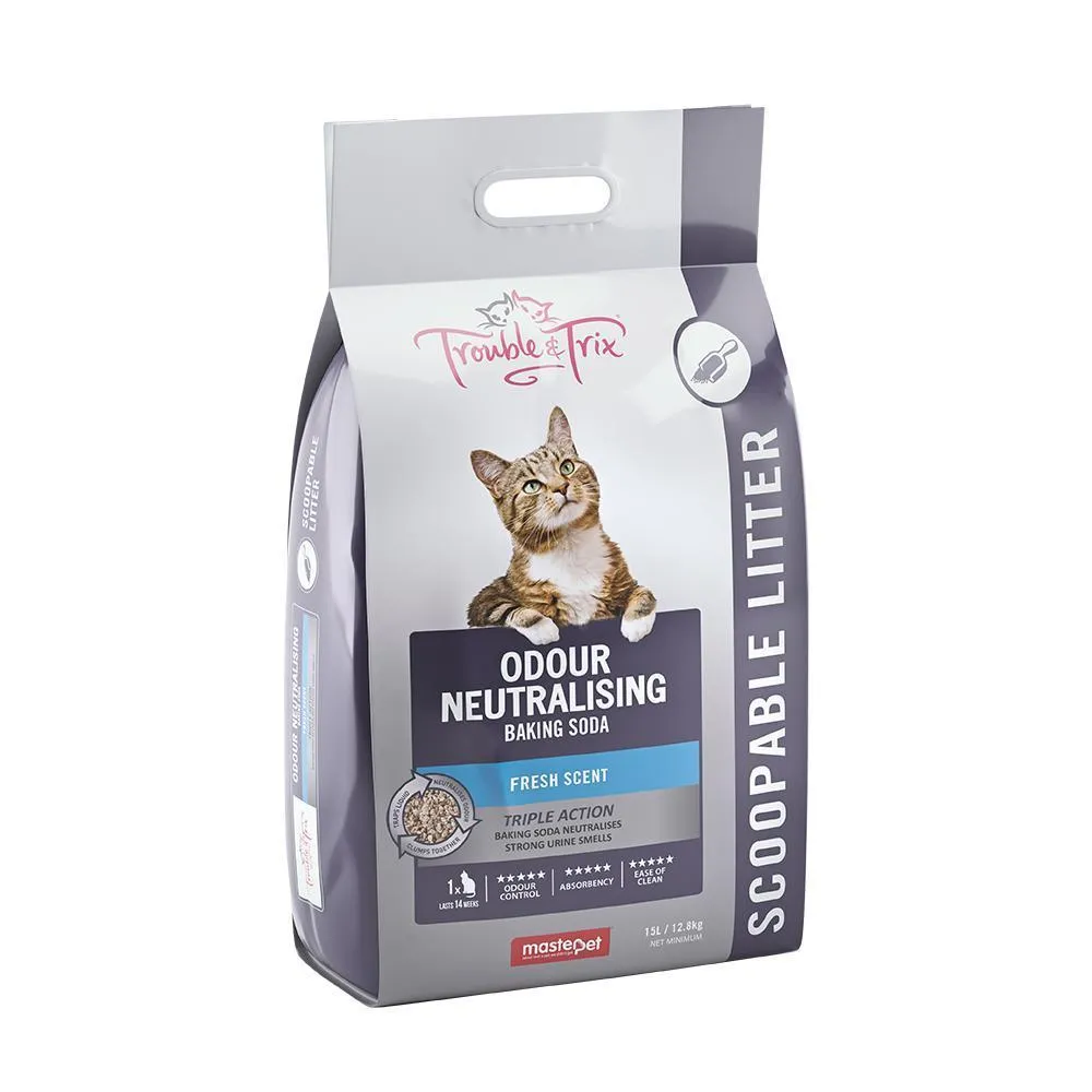 Trouble and Trix Odour Neutralising Baking Soda Clumping Cat Litter 15L/12.8kg