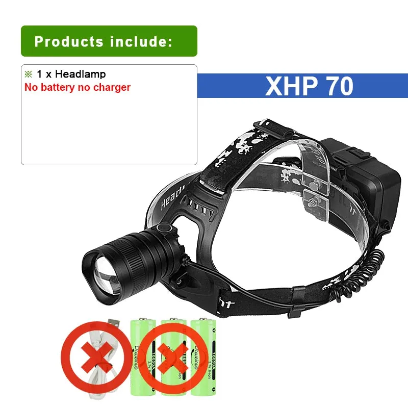 Ultra Powerful Rechargeable Headlamp XHP70 Led Headlight Flashlights 18650 Hiking Fishing Front Light Camping Head Lantern Torch