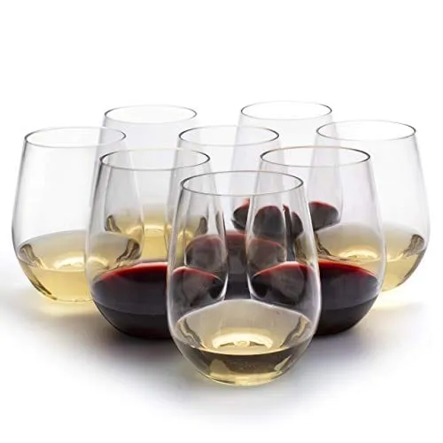 Unbreakable Wine Glasses - 100% Tritan - Shatterproof, Reusable, Dishwasher Safe (Set of 8 Stemless) by D'Eco