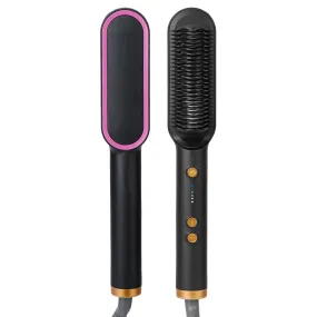 VYSN Electric Hair Straightener Brush Straightening Curler Brush Hot Comb 5 Temperature Adjustment 10S Fast Heating