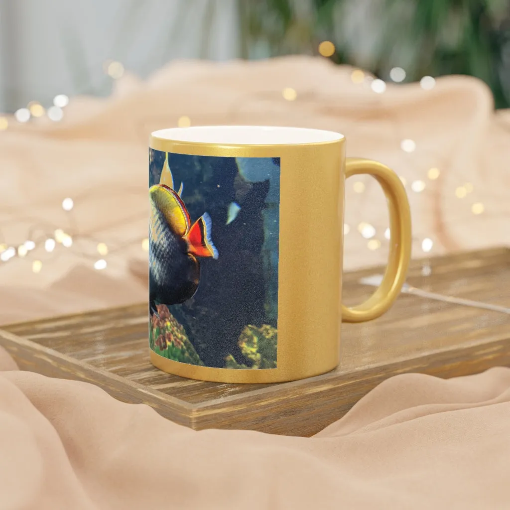 White Black Fish Metallic Mug (Silver / Gold)