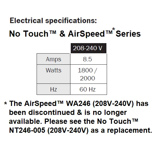 WORLD DRYER® WA246-001 (208V-240V) AirSpeed™ Hand Dryer **DISCONTINUED** No Longer Available - Please see AD90-SS as Replacement