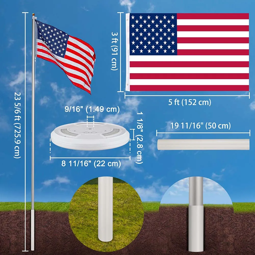 Yescom 25ft Sectional Flag Pole with Light