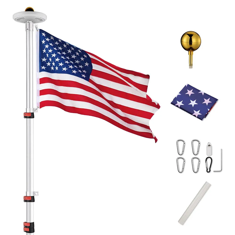 Yescom 30ft Telescopic Flag Pole with Light