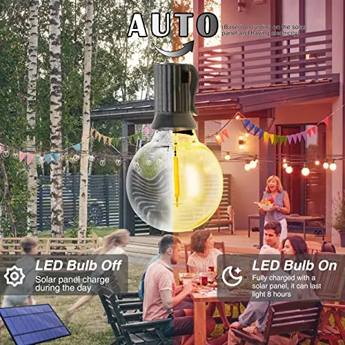 ZJOJO 35FT Solar String Lights for Outside, G40 Outdoor String Lights Solar Powered Globe Patio Lights with 15 Edison Glass Bulbs, Warm 2700K Shatterproof Hanging Solar Lights for Porch Garden Bistro